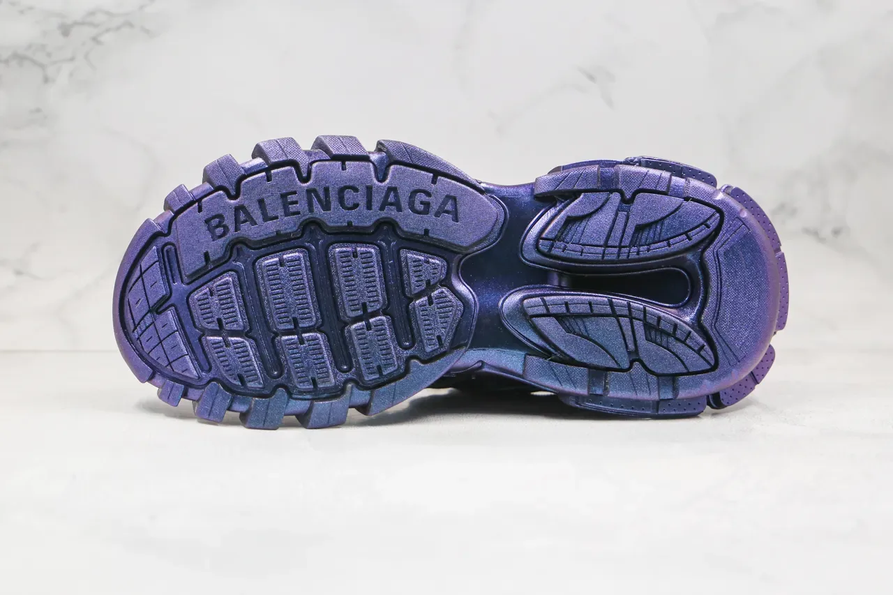 Balenciaga أحذية رياضية كاجوال سميكة بنفسجي أسود إيريديسنت ميتاليك غطاء شبكي متعدد الطبقات 2