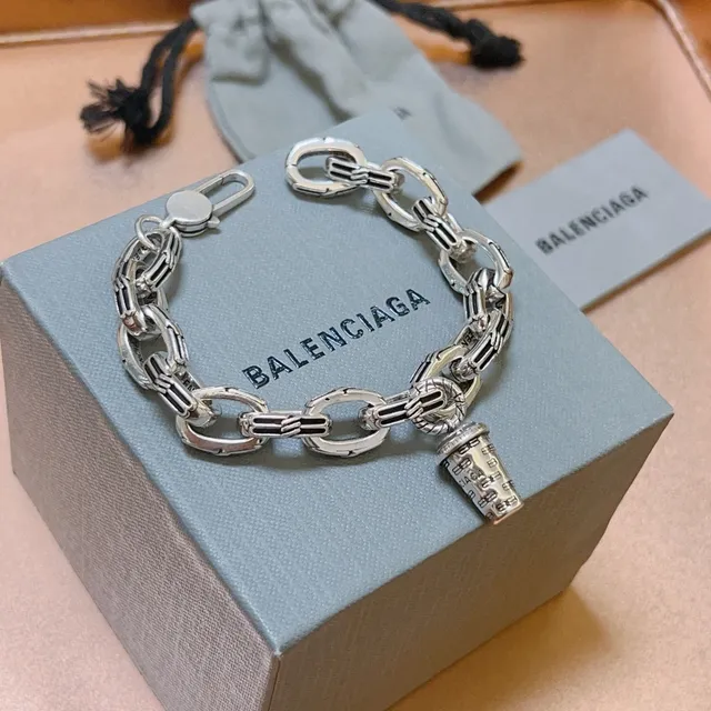 Balenciaga Bracelet Chaîne à Maillons Épaisses Argentées Noires avec Détails 2