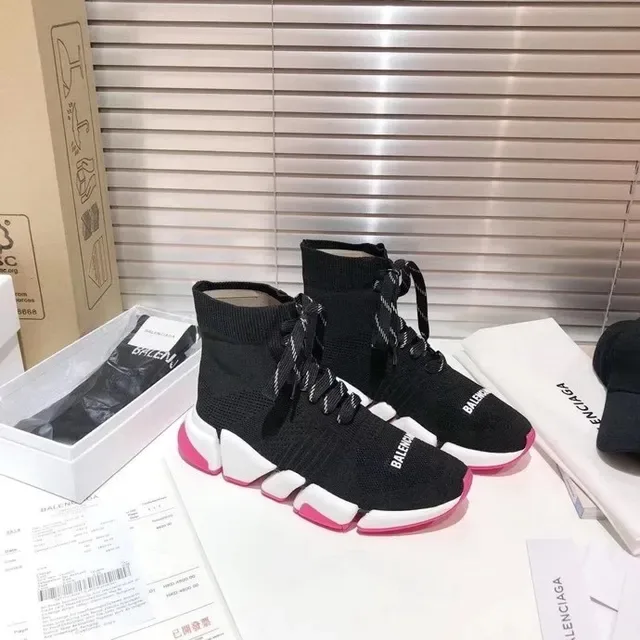 Balenciaga Speed Trainer أسود أبيض وردي نمط حياة سنيكرز 2