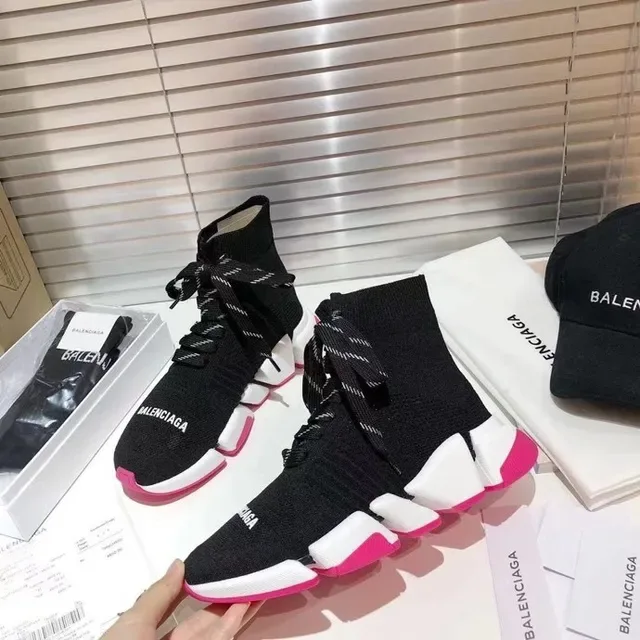 Balenciaga Speed Trainer أسود أبيض وردي نمط حياة سنيكرز 3