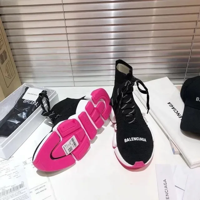 Balenciaga Speed Trainer أسود أبيض وردي نمط حياة سنيكرز 5