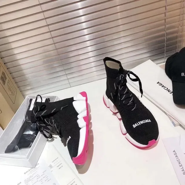Balenciaga Speed Trainer أسود أبيض وردي نمط حياة سنيكرز 6