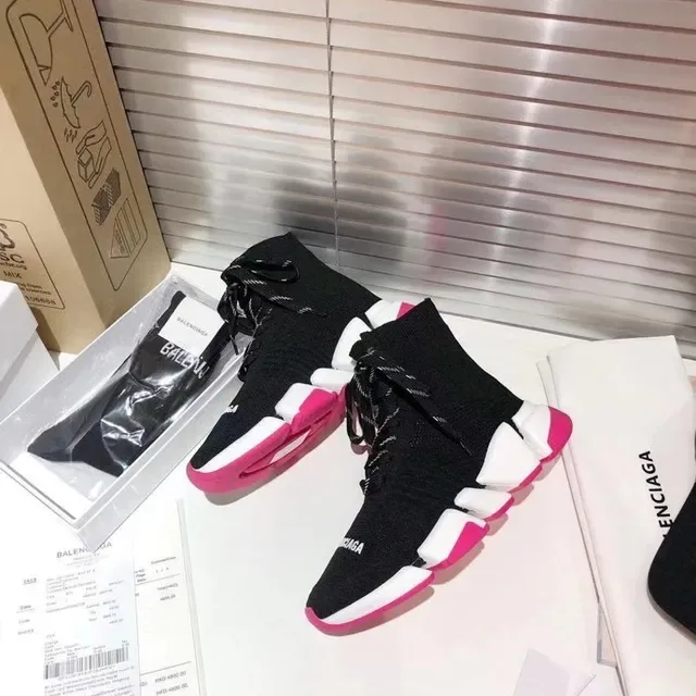 Balenciaga Speed Trainer أسود أبيض وردي نمط حياة سنيكرز 7