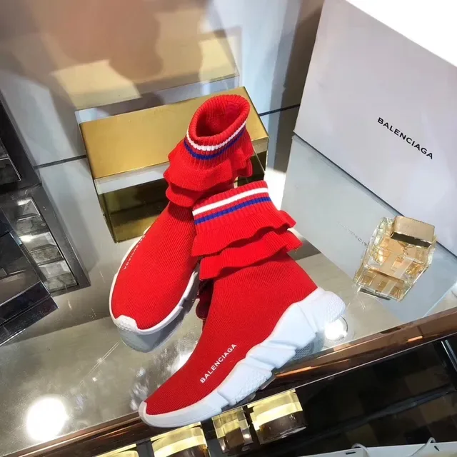 Balenciaga Speed Trainer Tênis Lifestyle Tricotado com Babados Vermelho 2