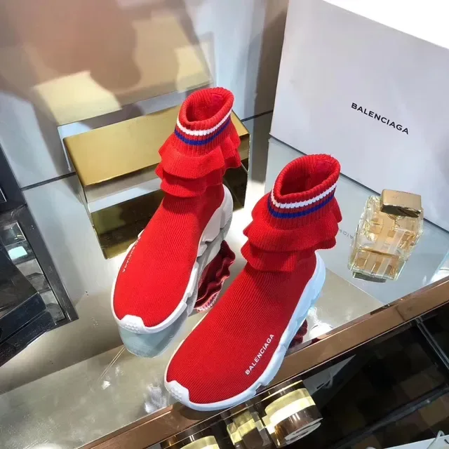 Balenciaga Speed Trainer Tênis Lifestyle Tricotado com Babados Vermelho 3
