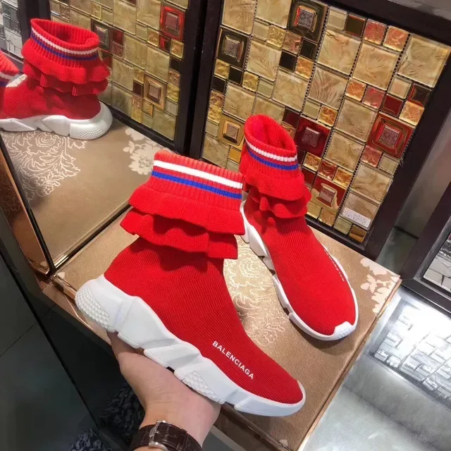 Balenciaga Speed Trainer Tênis Lifestyle Tricotado com Babados Vermelho 4
