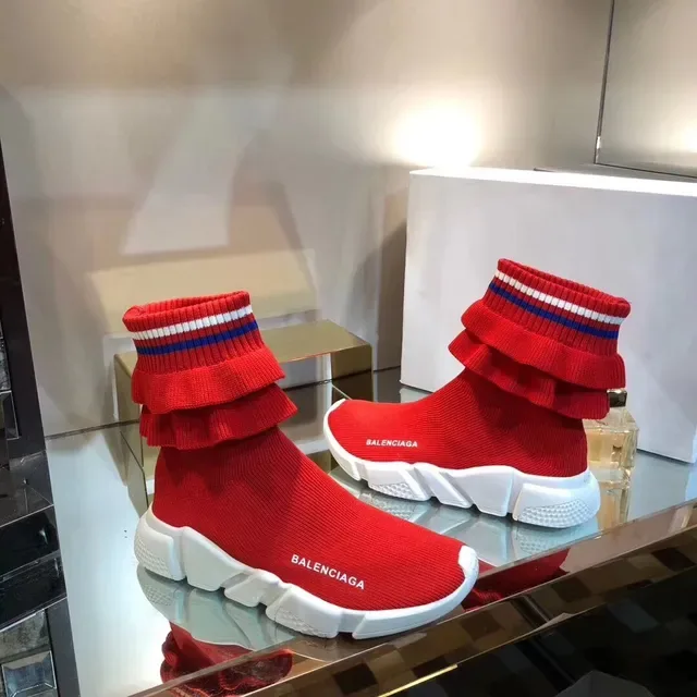 Balenciaga Speed Trainer Tênis Lifestyle Tricotado com Babados Vermelho 5
