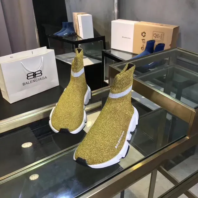 Balenciaga Speed Trainer Tênis Lifestyle Tricô Dourado Brilhante 2