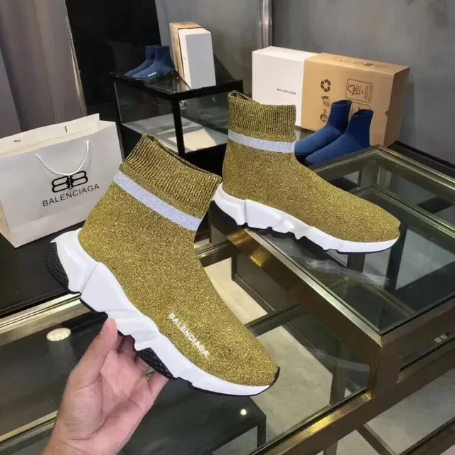 Balenciaga Speed Trainer Tênis Lifestyle Tricô Dourado Brilhante 3