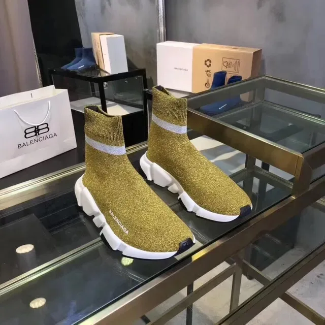 Balenciaga Speed Trainer Tênis Lifestyle Tricô Dourado Brilhante 4