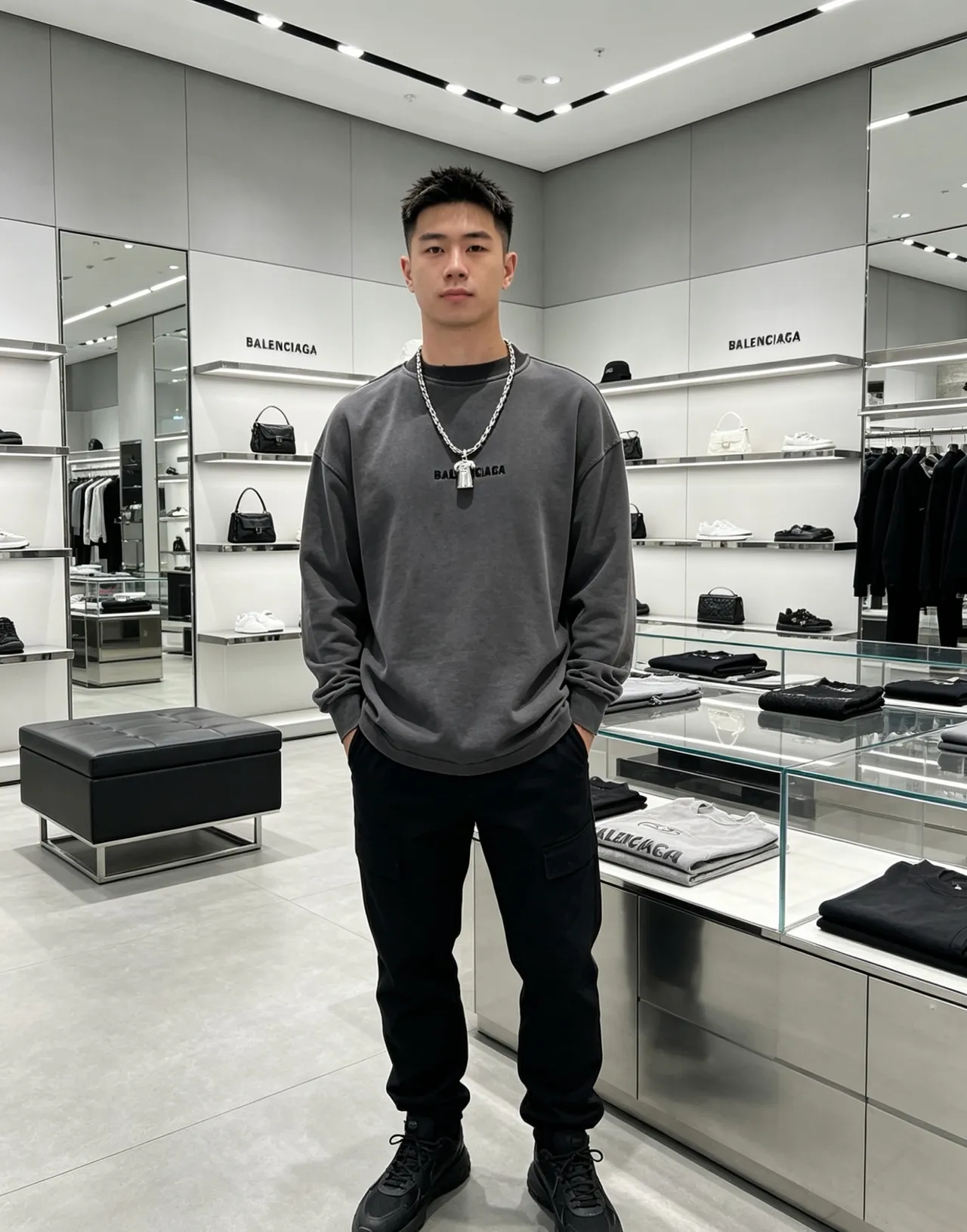 Balenciaga T-Shirt Necklace Silver Chunky Link Chain Pendant Necklace 5