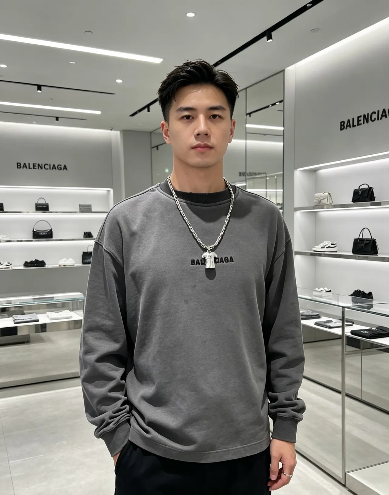 Balenciaga T-Shirt Necklace Silver Chunky Link Chain Pendant Necklace 7