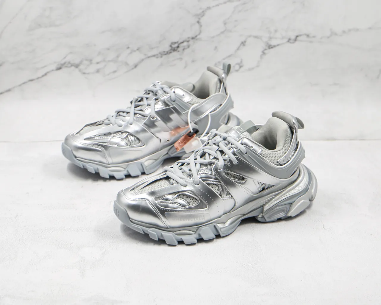 Balenciaga Track Trainer Metallic Silver Chunky Sneakers 6