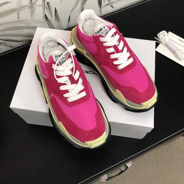Balenciaga Triple S ফুসিয়া পিঙ্ক ইয়েলো গ্রে চাঙ্কি স্নিকার 2