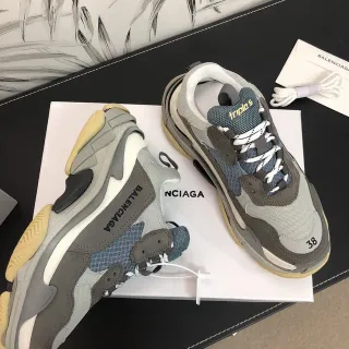 Balenciaga Triple S Gray Blue Yellow Chunky Sneakers