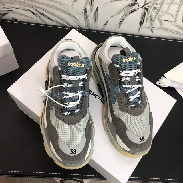Balenciaga Triple S Gray Blue Yellow Chunky Sneakers 2