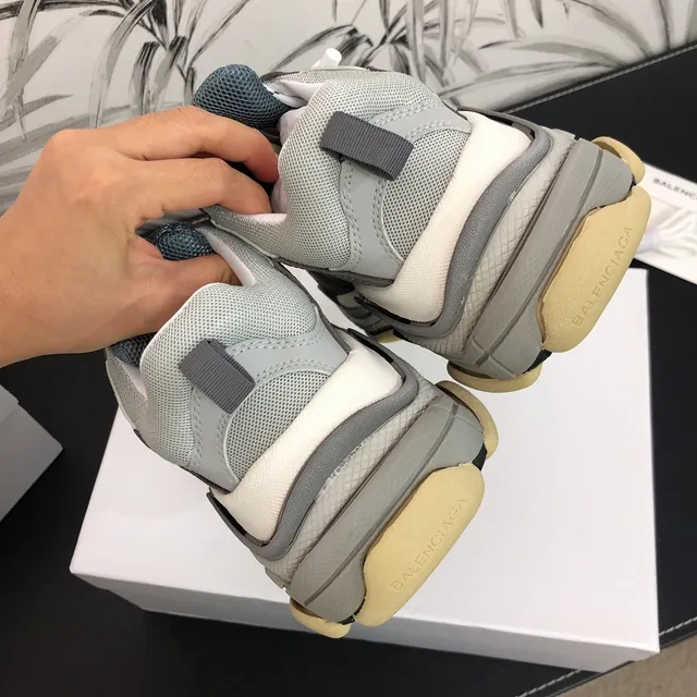 Balenciaga Triple S Gray Blue Yellow Chunky Sneakers 4