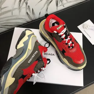 Balenciaga Triple S Red Brown Cream Chunky Sneakers