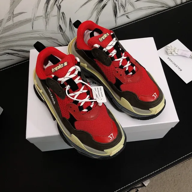 Balenciaga Triple S Red Brown Cream Chunky Sneakers 2