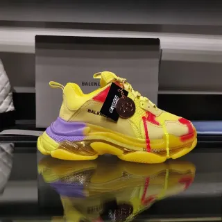 Balenciaga Triple S Yellow Purple Red Paint-Splatter Chunky Sneakers