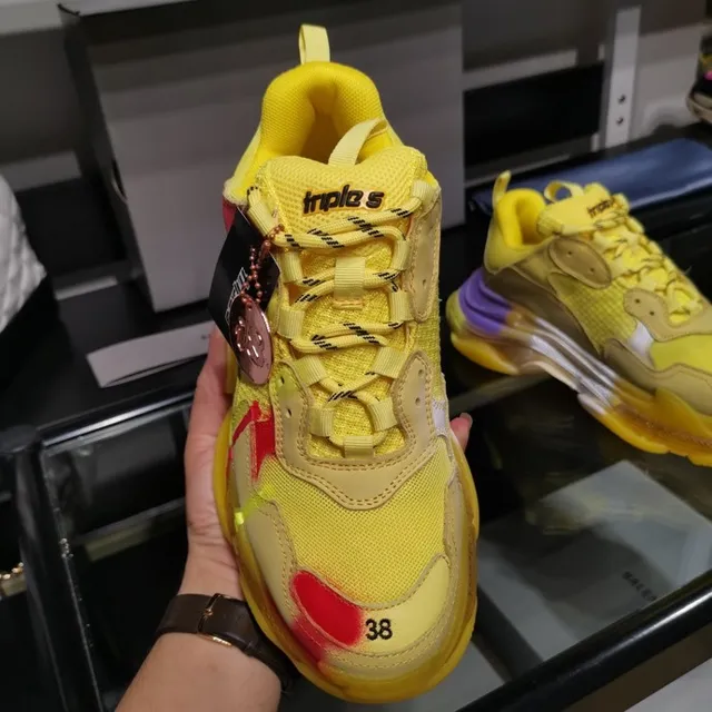 Balenciaga Triple S Jaune Violet Rouge Taches de peinture Sneakers à semelle épaisse 2