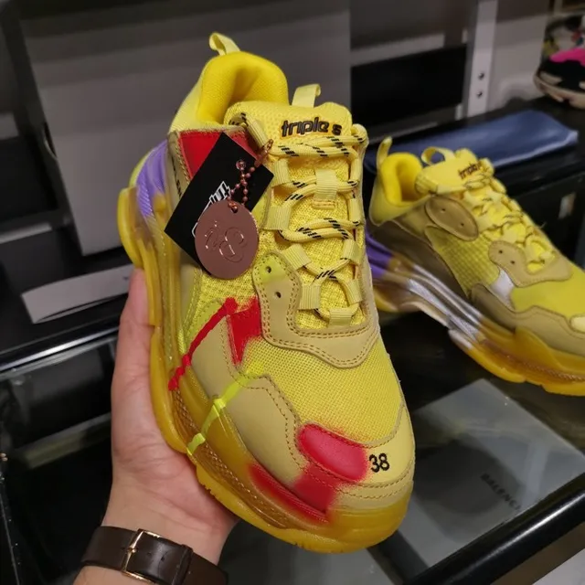 Balenciaga Triple S Jaune Violet Rouge Taches de peinture Sneakers à semelle épaisse 3