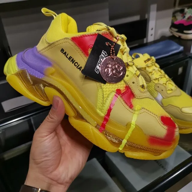 Balenciaga Triple S Jaune Violet Rouge Taches de peinture Sneakers à semelle épaisse 6
