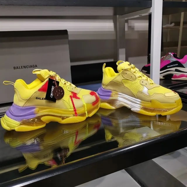 Balenciaga Triple S Jaune Violet Rouge Taches de peinture Sneakers à semelle épaisse 7