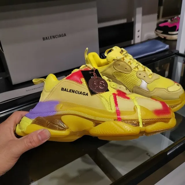 Balenciaga Triple S Jaune Violet Rouge Taches de peinture Sneakers à semelle épaisse 8