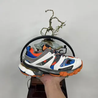 Balenciaga White Orange Sole Multi-Panel Cage Construction Chunky Sneakers