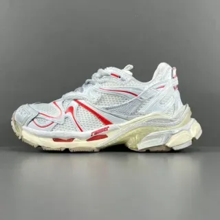 Balenciaga White Red Mesh And Synthetic Overlay Upper Sculpted Multi-Layered Sole Chunky Sneakers