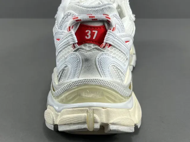 Balenciaga White Red Mesh And Synthetic Overlay Upper Sculpted Multi-Layered Sole Chunky Sneakers 6