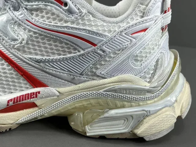 Balenciaga White Red Mesh And Synthetic Overlay Upper Sculpted Multi-Layered Sole Chunky Sneakers 7