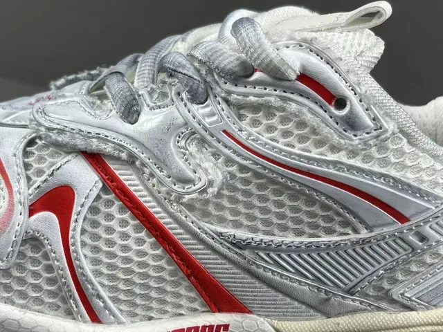 Balenciaga White Red Mesh And Synthetic Overlay Upper Sculpted Multi-Layered Sole Chunky Sneakers 8
