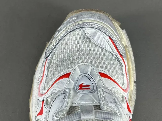 Balenciaga White Red Mesh And Synthetic Overlay Upper Sculpted Multi-Layered Sole Chunky Sneakers 10