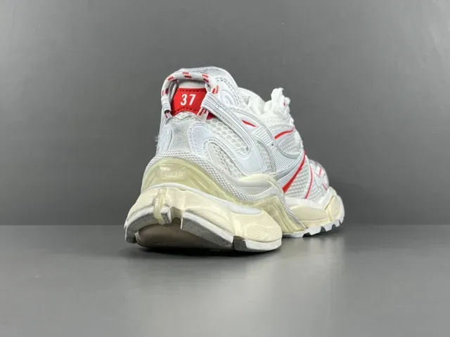 Balenciaga White Red Mesh And Synthetic Overlay Upper Sculpted Multi-Layered Sole Chunky Sneakers 15
