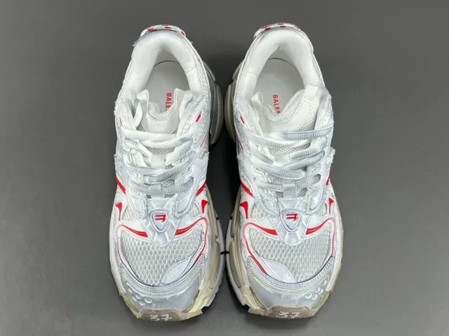 Balenciaga White Red Mesh And Synthetic Overlay Upper Sculpted Multi-Layered Sole Chunky Sneakers 16