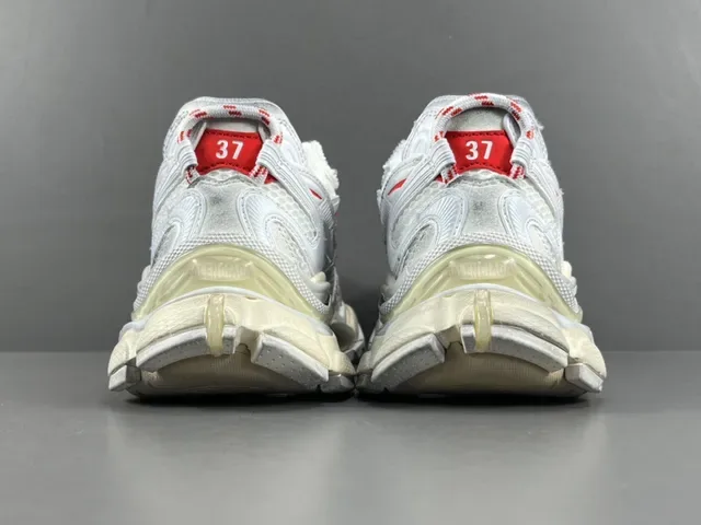 Balenciaga White Red Mesh And Synthetic Overlay Upper Sculpted Multi-Layered Sole Chunky Sneakers 17