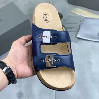 Balenciaga x Scholl Pantufas Azul Marinho com Dupla Tira e Sola de Cortiça