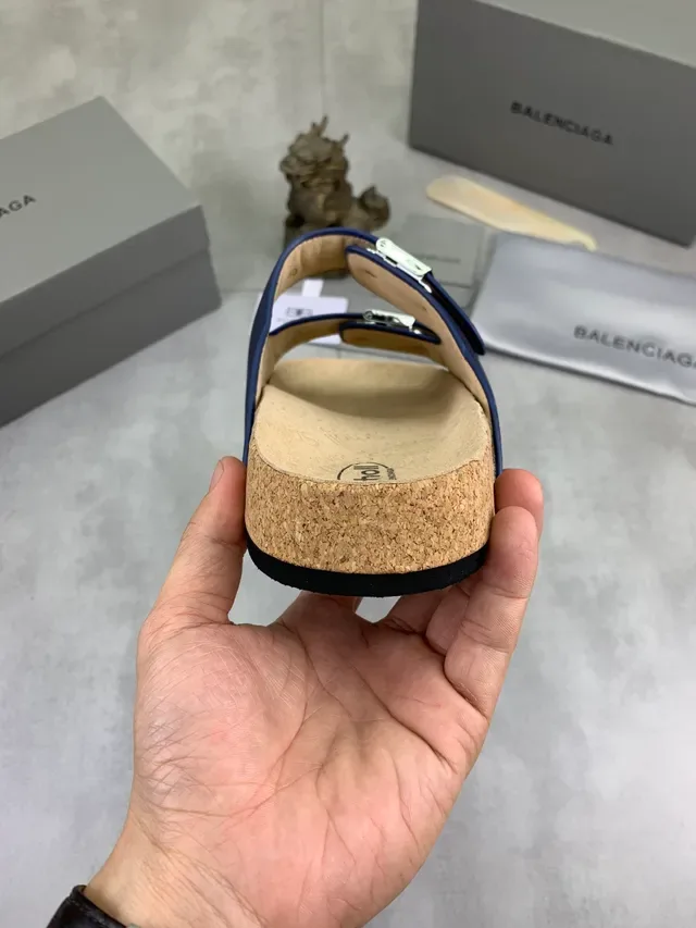 Balenciaga x Scholl Pantufas Azul Marinho com Dupla Tira e Sola de Cortiça 3