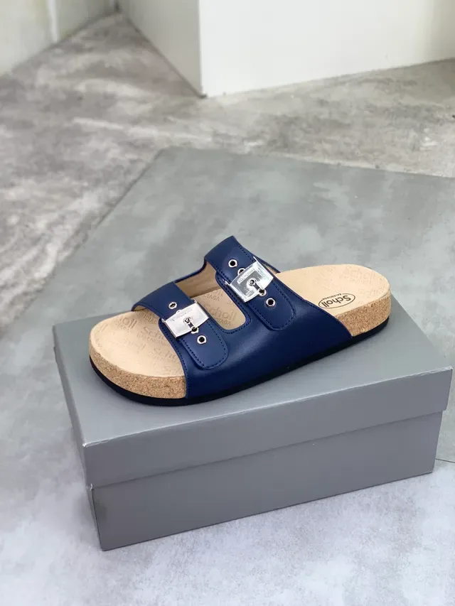 Balenciaga x Scholl Pantufas Azul Marinho com Dupla Tira e Sola de Cortiça 4