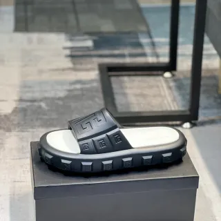 Balmain B-Bold Black and White Molded Logo Slippers