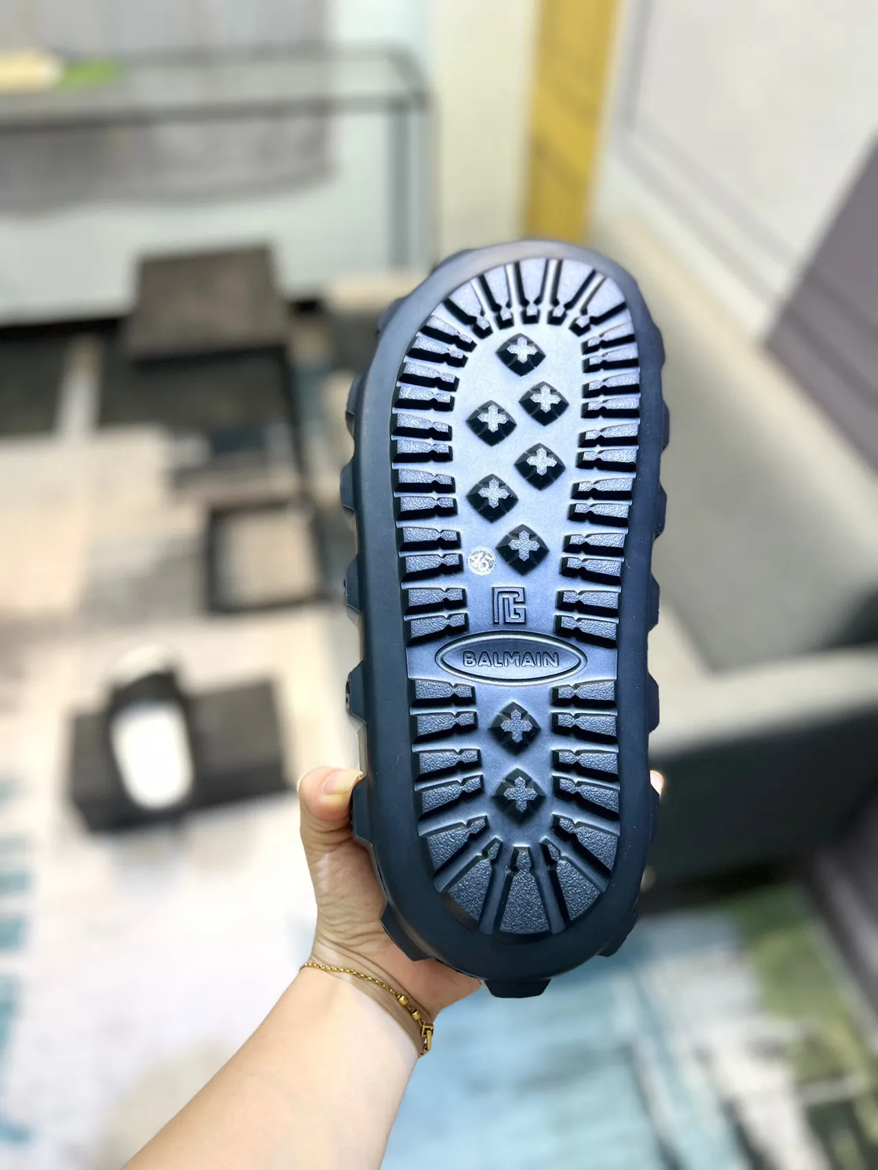 Balmain B-Bold Black and White Molded Logo Slippers 9