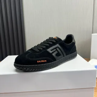 Balmain B-Court Black Suede Orange Logo Lifestyle Sneakers