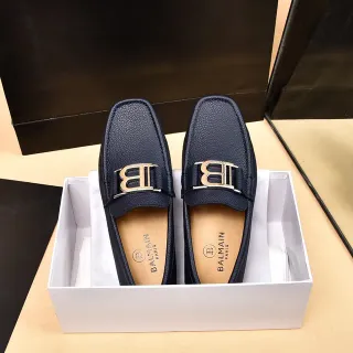 Balmain B-Court Navy Peppled Leather Loafers