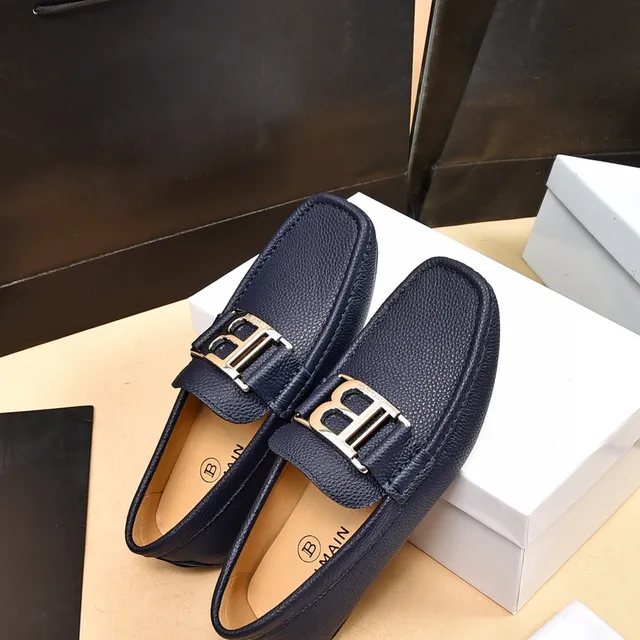 Balmain B-Court Bleu marine Cuir Peppled Mocassins 2