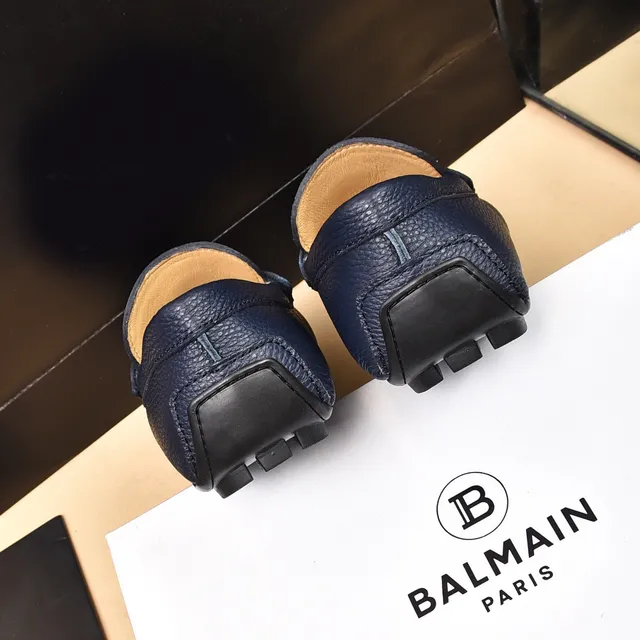 Balmain B-Court Bleu marine Cuir Peppled Mocassins 3