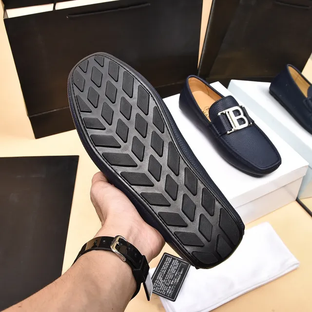 Balmain B-Court Bleu marine Cuir Peppled Mocassins 4