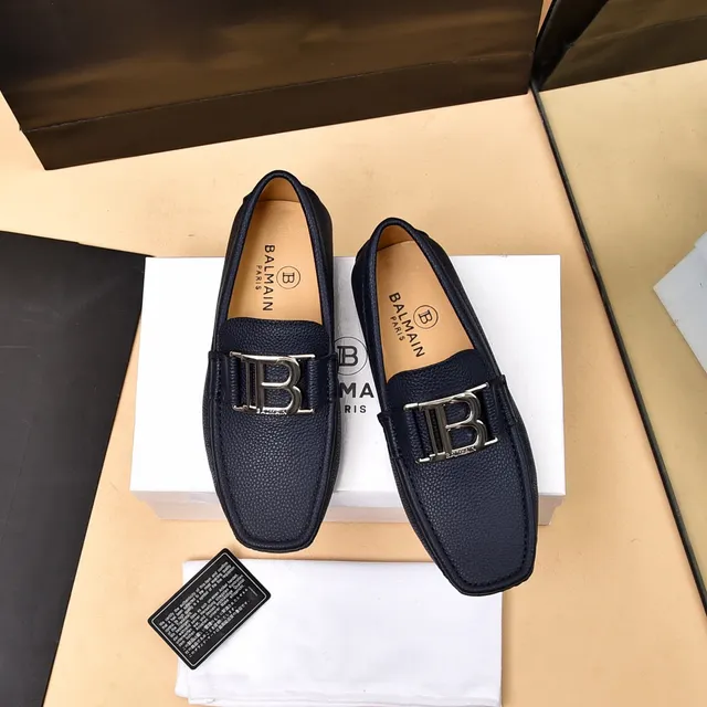 Balmain B-Court Bleu marine Cuir Peppled Mocassins 6