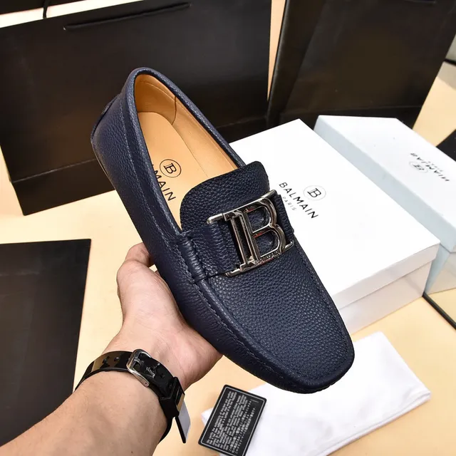 Balmain B-Court Bleu marine Cuir Peppled Mocassins 7